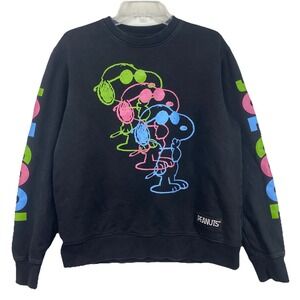 Peanuts Snoopy Sweatshirt Women L Black Graphic Crewneck Freeze Max